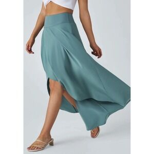 HALARA Asymmetric Bohemian Chic Stretchy Flowy High Low Teal Maxi Skirt sz L